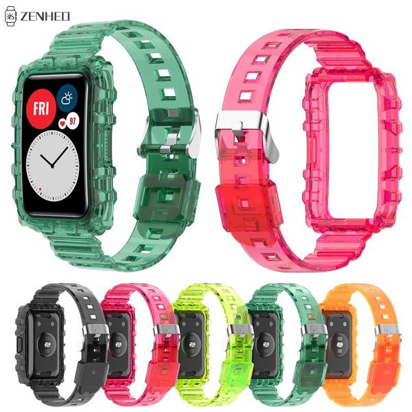 watch bands transparent wrist strap for huawei fit bracelet with frame case replacement watchband, Black;brown