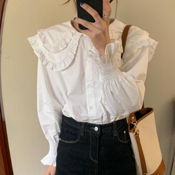 women's blouses & shirts long sleeve single-breasted doll collar women simple solid ruffle retro fashion white shirt woman 2021
women's blouses & shirts long sleeve single-breasted doll collar women simple solid ruffle retro fashion white shirt woman 2021