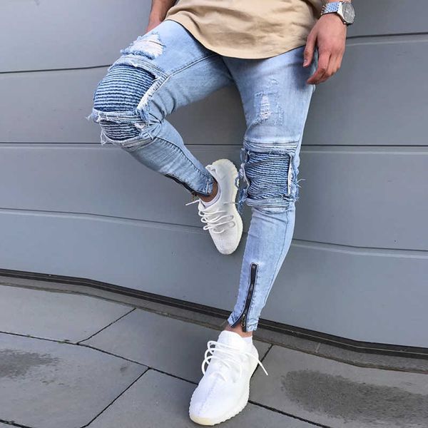 men's jeans men small-footed light-colored trim hole pleated trend fashion stretch winter hip hop biker patch uydu orep, Blue
men's jeans men small-footed light-colored trim hole pleated trend fashion stretch winter hip hop biker patch uydu orep, Blue