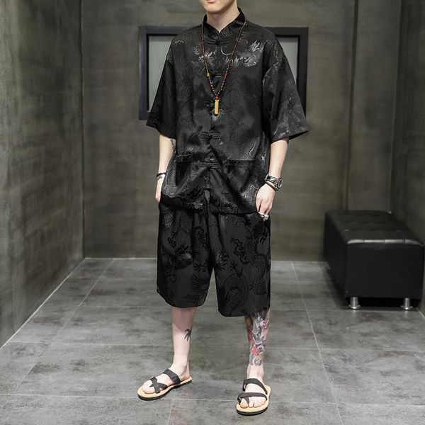 men's tracksuits plus size men casual sunscreen clothing chinese style suit dragon pattern embroidery streetwear shirt thin shorts set, Gray
men's tracksuits plus size men casual sunscreen clothing chinese style suit dragon pattern embroidery streetwear shirt thin shorts set, Gray