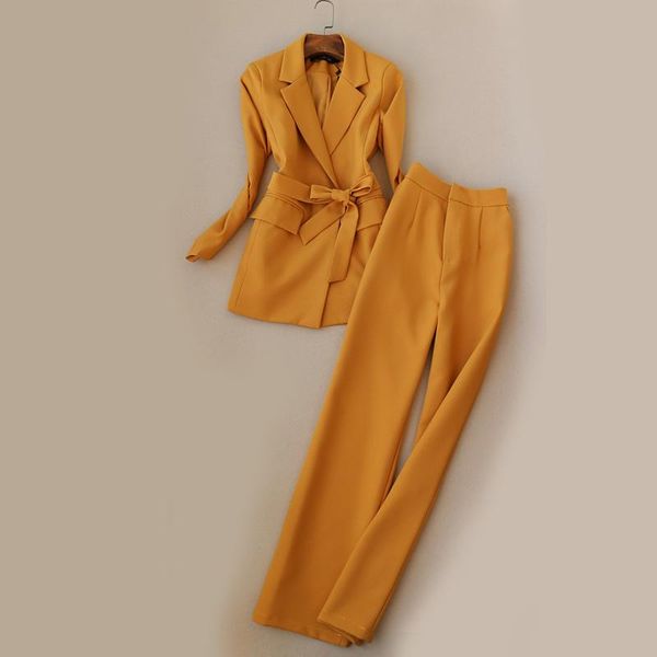 women's two piece pants classic office lady suit sets elegant sashes wrap waist blazer jacket + high straight one set, White
women's two piece pants classic office lady suit sets elegant sashes wrap waist blazer jacket + high straight one set, White