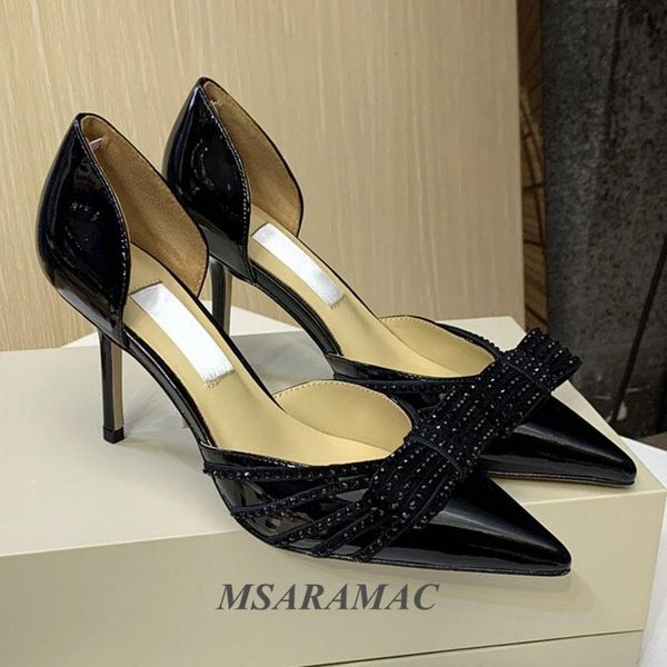 2021pink suede butterfly-knot inlaid crystal high heel sandals leather pointed toe hollow heels elegant female dress shoes, Black
2021pink suede butterfly-knot inlaid crystal high heel sandals leather pointed toe hollow heels elegant female dress shoes, Black