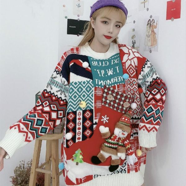women's sweaters christmas foreign style sweater round neck loose jacquard long-sleeved gift, White;black
women's sweaters christmas foreign style sweater round neck loose jacquard long-sleeved gift, White;black