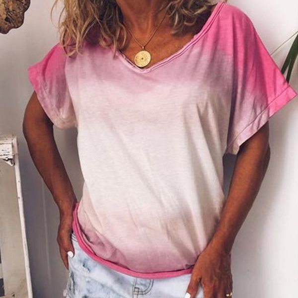 women's t-shirt fashion women gradient ladies short sleeve v-neck tees casual pullovers female streetwear tshirt loose, White
women's t-shirt fashion women gradient ladies short sleeve v-neck tees casual pullovers female streetwear tshirt loose, White