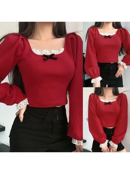 women's t-shirt women french vintage t shirt square neck ribbed slim crop sweet bow ruffle lace splicing streetwear, White
women's t-shirt women french vintage t shirt square neck ribbed slim crop sweet bow ruffle lace splicing streetwear, White