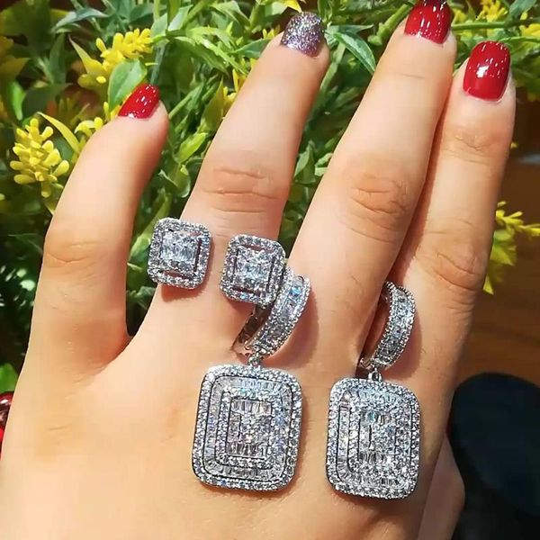 earrings & necklace luxury shinning square round drop ring jewelry sets for women bridal wedding gift high quality, Silver
earrings & necklace luxury shinning square round drop ring jewelry sets for women bridal wedding gift high quality, Silver