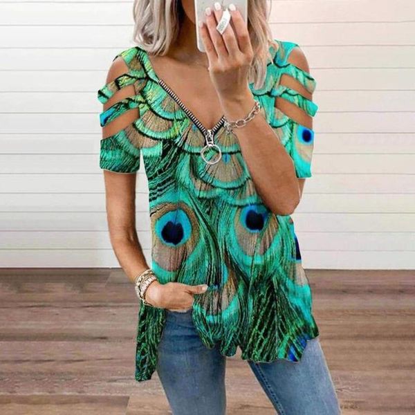 women's t-shirt peacock feather print t shirt womens v-neck collar zipper color short sleeve off-shoulder casual tshirts camisetas de, White
women's t-shirt peacock feather print t shirt womens v-neck collar zipper color short sleeve off-shoulder casual tshirts camisetas de, White