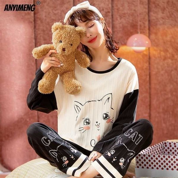 autumn fashion pajamas set for women soft cotton two piece pijamas cartoon pajama teen girls korean kawaii loungewear 211215, Black;red
autumn fashion pajamas set for women soft cotton two piece pijamas cartoon pajama teen girls korean kawaii loungewear 211215, Black;red