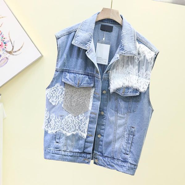 women's vests summer denim vest women lace splice jeans waistcoat autumn big size loose jean sleeveless jacket casual chaleco mujer, Black;white
women's vests summer denim vest women lace splice jeans waistcoat autumn big size loose jean sleeveless jacket casual chaleco mujer, Black;white