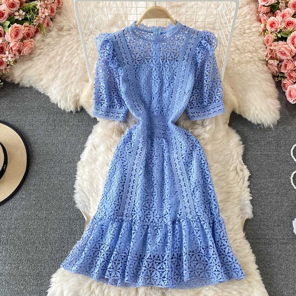 blue/pink/white lace hollow out mini dress women elegant round neck short sleeve high waist a-line ruffle vestidos summer 2021 y0603, Black;gray
blue/pink/white lace hollow out mini dress women elegant round neck short sleeve high waist a-line ruffle vestidos summer 2021 y0603, Black;gray