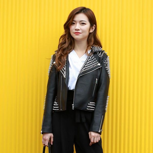 women's leather & faux 2021 spring fashion rivet jacket women punk rock style short slim black pu locomotive coat
women's leather & faux 2021 spring fashion rivet jacket women punk rock style short slim black pu locomotive coat