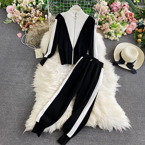 women's two piece pants women fashion knitted sets panelled zipper sweater & ladies casual turtleneck straight long 2pcs set, White
women's two piece pants women fashion knitted sets panelled zipper sweater & ladies casual turtleneck straight long 2pcs set, White