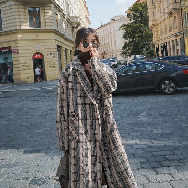 women's wool & blends 2021 winter products korean retro over-the-knee mid-length plaid woolen jacket trendy coat y171, Black
women's wool & blends 2021 winter products korean retro over-the-knee mid-length plaid woolen jacket trendy coat y171, Black
