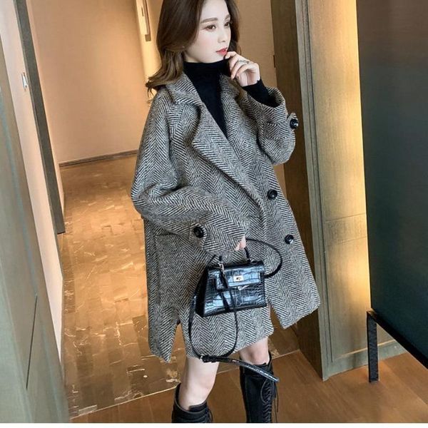 women's wool & blends 2021 women twill woolen coat autumn winter loose causal jacket, Black
women's wool & blends 2021 women twill woolen coat autumn winter loose causal jacket, Black