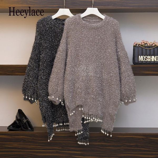plus size irregular sweater dress women pearl beading tassel shiny asymmetric jumper korean cute mid long sweaters jersey mujer casual dress, Black;gray
plus size irregular sweater dress women pearl beading tassel shiny asymmetric jumper korean cute mid long sweaters jersey mujer casual dress, Black;gray