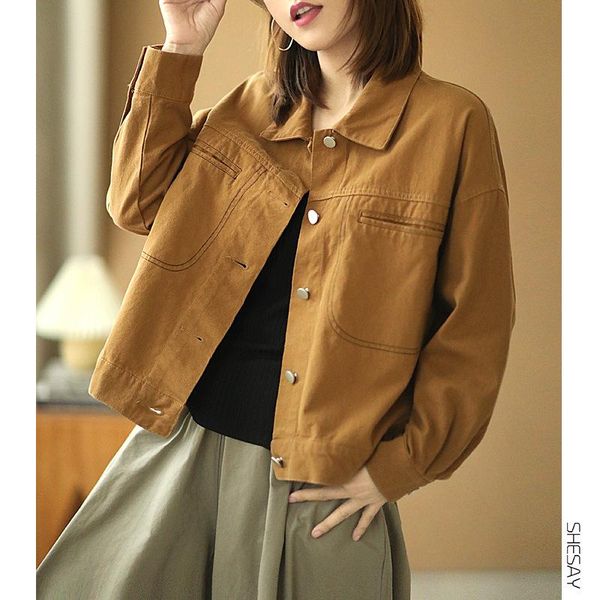 women's jackets stiff version korean temperament loose and thin tooling lapel jacket female long-sleeved autumn, Black;brown
women's jackets stiff version korean temperament loose and thin tooling lapel jacket female long-sleeved autumn, Black;brown