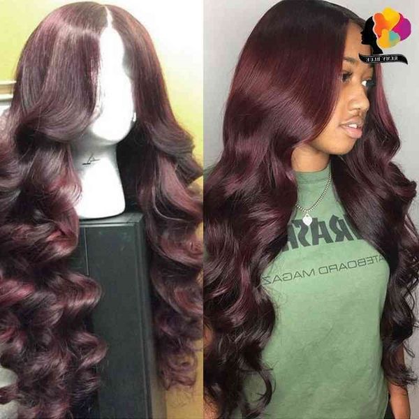 wave burgundy peruvian body for women 99j red transparent 13*1 lace front wig remy human hair deep part wigs, Black