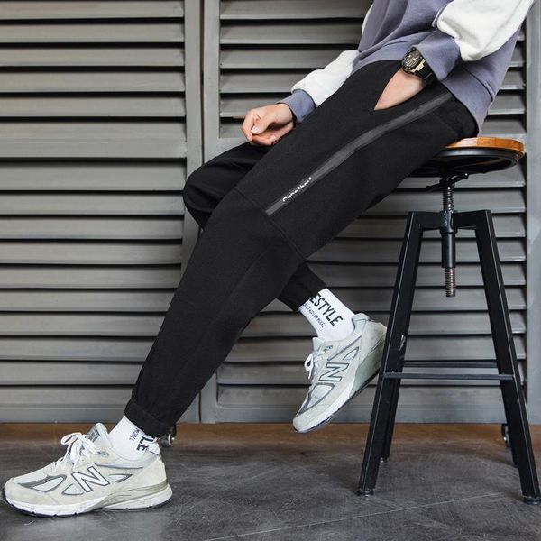 men's elastic waist sweatpants solid casual track trousers joggers fitness pants stripe sports patchwork clothing 2021 k2021, Black