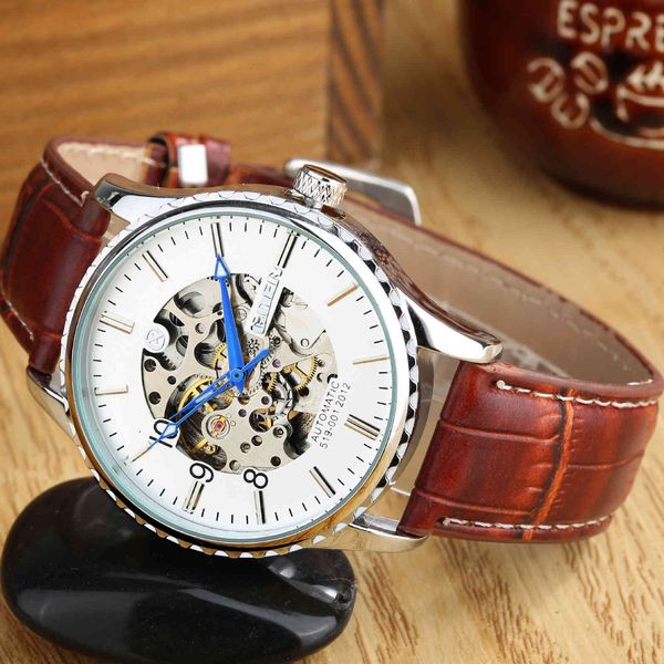 t-goer men's automatic mechanical wristwatch leisure hollow belt watch, Slivery;brown
t-goer men's automatic mechanical wristwatch leisure hollow belt watch, Slivery;brown