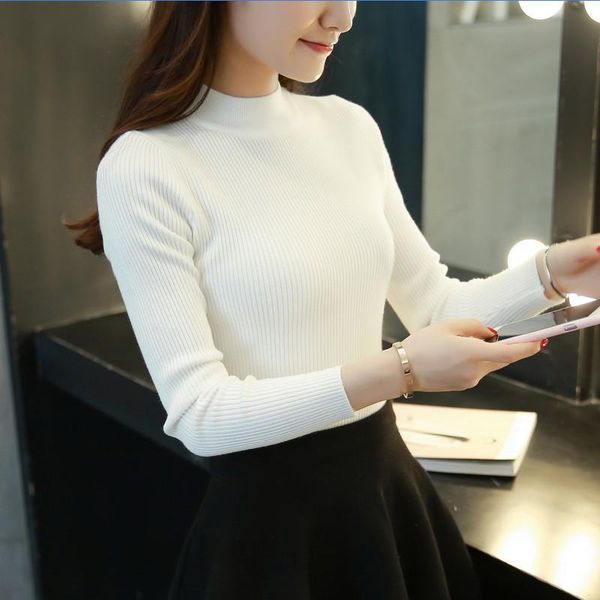 women's sweaters 0.2 korean style knit women sweater femme autumn long sleeve pullover basic, White;black
women's sweaters 0.2 korean style knit women sweater femme autumn long sleeve pullover basic, White;black
