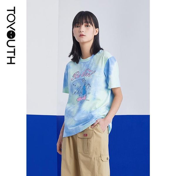 women tee 2021 summer short sleeve round neck loose t-shirt tie dye cartoon print blue pink chic, White
women tee 2021 summer short sleeve round neck loose t-shirt tie dye cartoon print blue pink chic, White