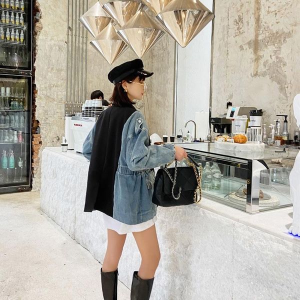 women's jackets sondr tide personality patchwork jacket denim pocket plus size women clothes 2021 spring fashion turn down collar coat, Black;brown
women's jackets sondr tide personality patchwork jacket denim pocket plus size women clothes 2021 spring fashion turn down collar coat, Black;brown