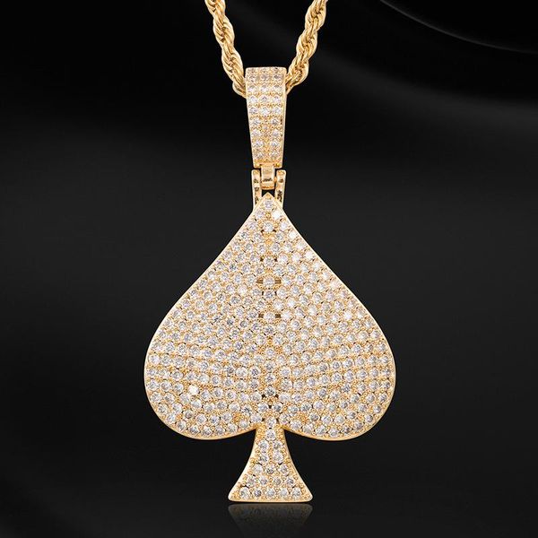 pendant necklaces copper micro inlaid with zircon innovative spade characteristic men's hip hop nightclub necklace jewelry, Silver 
pendant necklaces copper micro inlaid with zircon innovative spade characteristic men's hip hop nightclub necklace jewelry, Silver