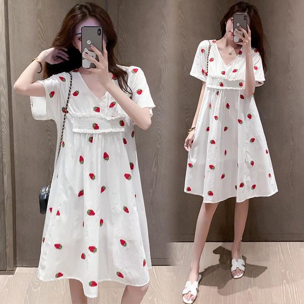 8075# maternity dress summer cotton v neck short sleeves loose midi pregnant women mom dresses, White
8075# maternity dress summer cotton v neck short sleeves loose midi pregnant women mom dresses, White