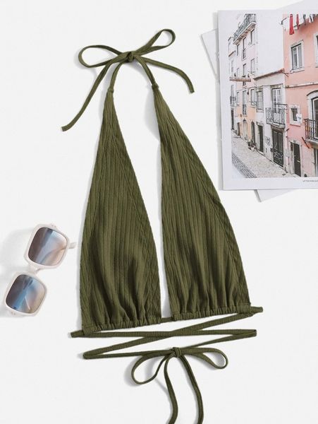 plunging neck crisscross tied backless halter n177#, White
plunging neck crisscross tied backless halter n177#, White