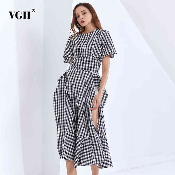 vgh plaid elegant dress for women o neck short sleeve high waist side split casual dresses female fashion new clothing summer 210421, Black;gray
vgh plaid elegant dress for women o neck short sleeve high waist side split casual dresses female fashion new clothing summer 210421, Black;gray