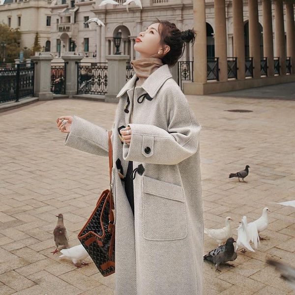 women's wool & blends jacket women coat horn button woolen for autumn and winter loose overknee overcoat veste manteau femme, Black
women's wool & blends jacket women coat horn button woolen for autumn and winter loose overknee overcoat veste manteau femme, Black