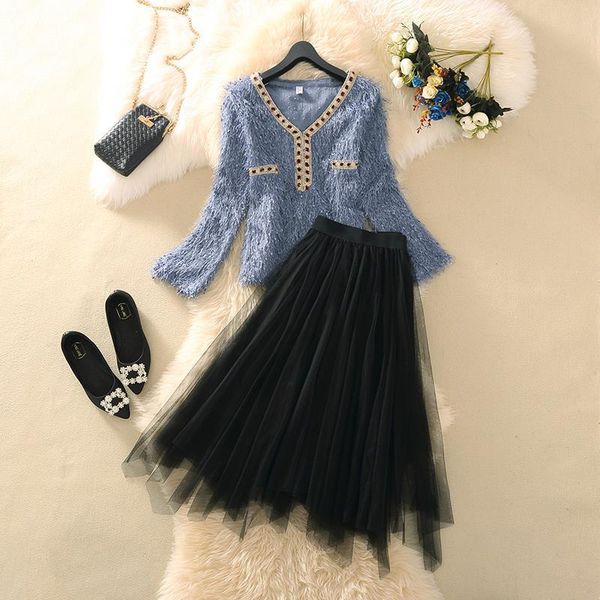 women's tracksuits 2021 women autumn winter skirt 2 piece sets female v-neck + high waist mid-long net suit lady elegant casual i31, Gray
women's tracksuits 2021 women autumn winter skirt 2 piece sets female v-neck + high waist mid-long net suit lady elegant casual i31, Gray