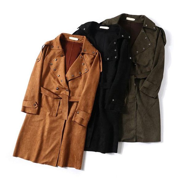 women's trench coats 2021 women coat suede cool rivets with belt plus size turn down collar femme overcoat classic, Tan;black
women's trench coats 2021 women coat suede cool rivets with belt plus size turn down collar femme overcoat classic, Tan;black