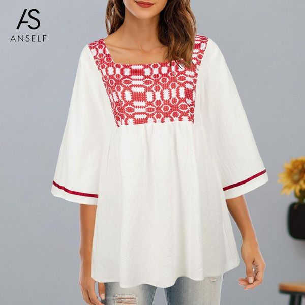 women's blouses & shirts anself women vintage blouse square collar flared half sleeve comfy boho elegant loose casual tunic summer blu, White
women's blouses & shirts anself women vintage blouse square collar flared half sleeve comfy boho elegant loose casual tunic summer blu, White