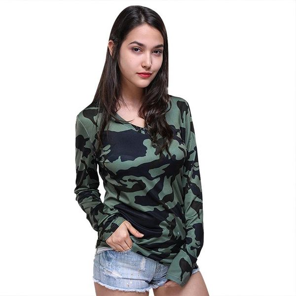 women's t-shirt selling personality, versatile camouflage printed long-sleeved, White
women's t-shirt selling personality, versatile camouflage printed long-sleeved, White
