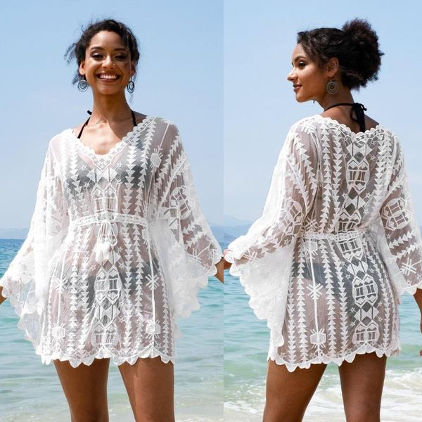 casual dresses 2021 see through mini dress white lace tunic beach style women summer batwing sleeve wear q1309, Black;gray
casual dresses 2021 see through mini dress white lace tunic beach style women summer batwing sleeve wear q1309, Black;gray