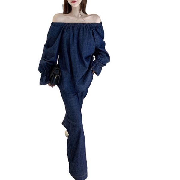 women two-piece set denim one-shoulder shirt loose flared long-sleeved straight leg wide-leg pants t3027 210514, White
women two-piece set denim one-shoulder shirt loose flared long-sleeved straight leg wide-leg pants t3027 210514, White