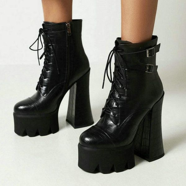 boots 2021 women ankle platform super square high heel ladies motorcycle faux leather stone print side zipper, Black
boots 2021 women ankle platform super square high heel ladies motorcycle faux leather stone print side zipper, Black