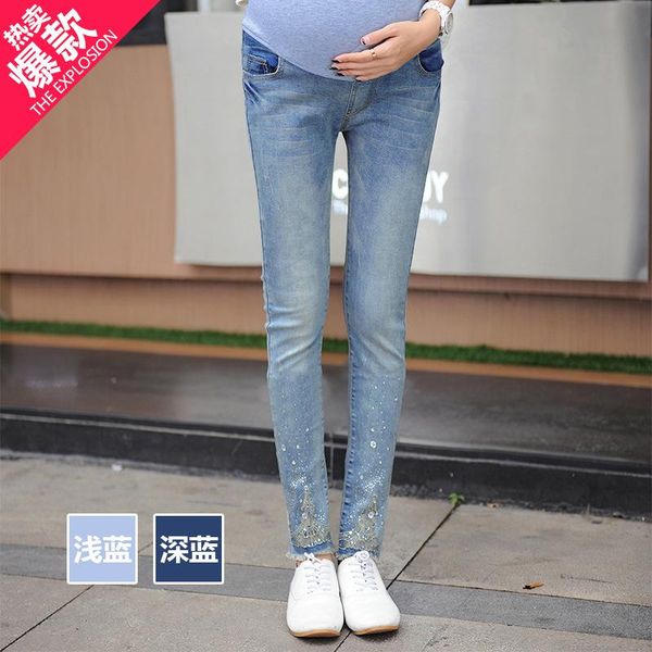 fashion paste drill women maternity jeans elastic waist 100% cotton pregnant legging pants women's, Blue
fashion paste drill women maternity jeans elastic waist 100% cotton pregnant legging pants women's, Blue