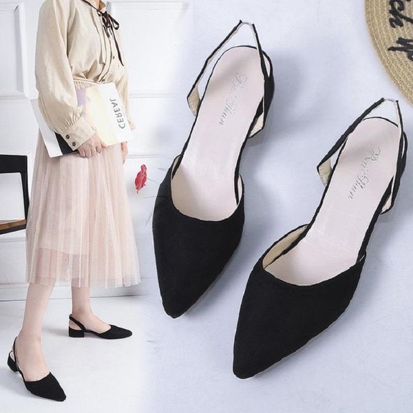 dress shoes 2021summer korean fashion women's sandals thick with pointed toe head elegant temperament low heel in rome, Black