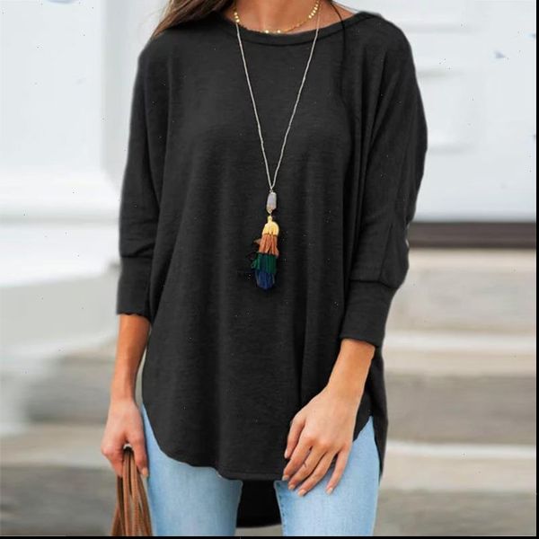 solid black casual cotton womens shirt o neck and three quarter sleeve irregular women tunic, White
solid black casual cotton womens shirt o neck and three quarter sleeve irregular women tunic, White