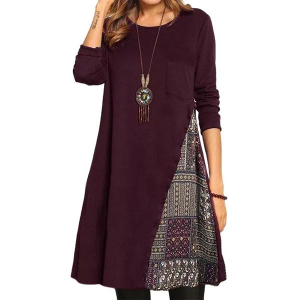women dress retro o-neck long-sleeved floral patchwork loose knee-length daily plus size women's clothing vestidos casual dresses, Black;gray
women dress retro o-neck long-sleeved floral patchwork loose knee-length daily plus size women's clothing vestidos casual dresses, Black;gray