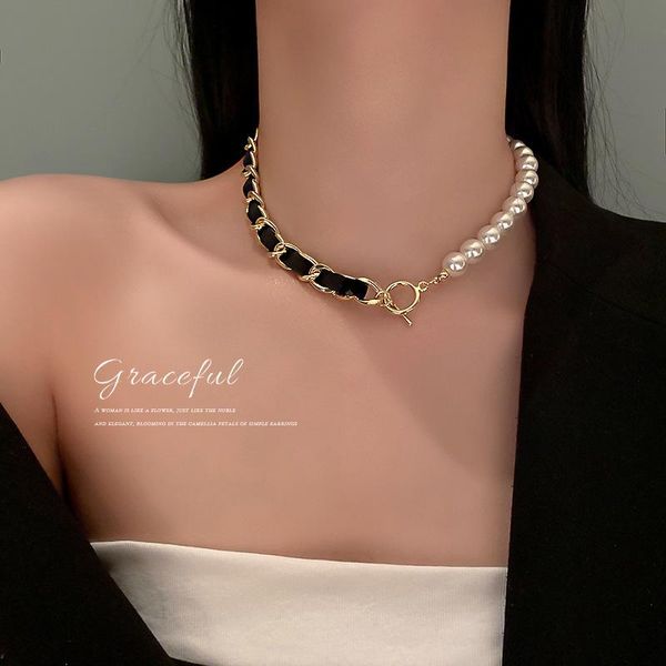 chains creative designed leather voluble metal chain ot clasp necklace women delicate contrast pearl beaded for by-417, Silver
chains creative designed leather voluble metal chain ot clasp necklace women delicate contrast pearl beaded for by-417, Silver