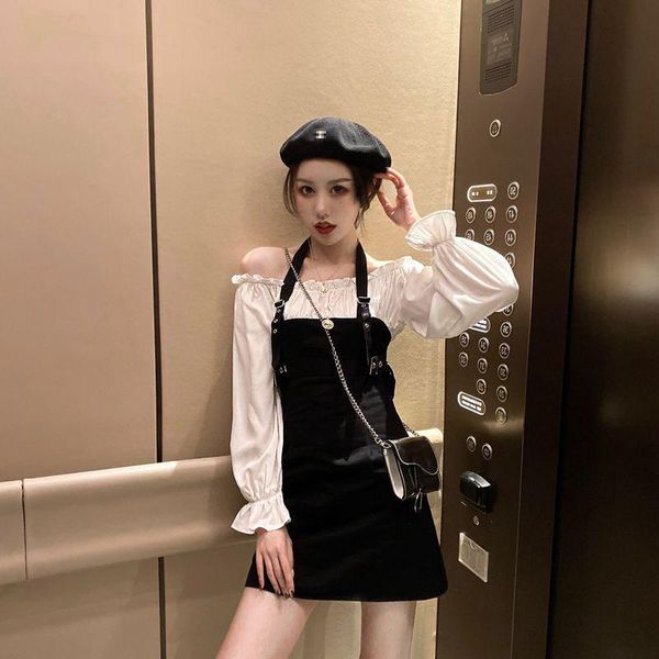 women's dress 2021 spring fake two-piece off-shoulder long-sleeved woman dresses vestido de mujer femme robe casual, Black;gray
women's dress 2021 spring fake two-piece off-shoulder long-sleeved woman dresses vestido de mujer femme robe casual, Black;gray