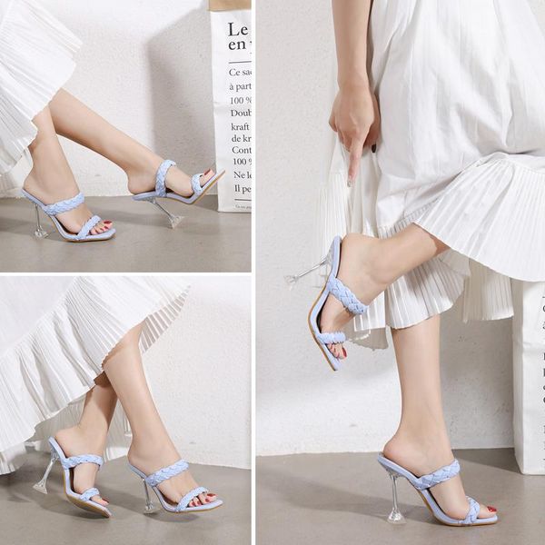 summer wedding shoes open toe shallow slides weave design double band clear high heels dress sandals mules slippers, Black
summer wedding shoes open toe shallow slides weave design double band clear high heels dress sandals mules slippers, Black