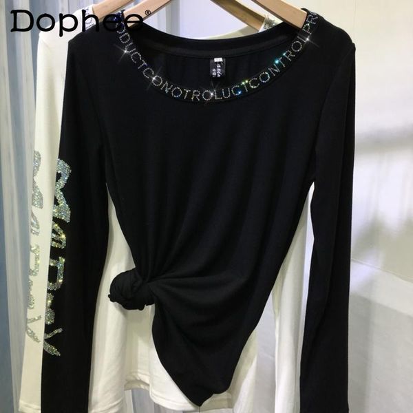 women's t-shirt european drilling letter o-neck bottoming shirt inner wear women 2021 spring cotton long sleeves slim outerwear, White
women's t-shirt european drilling letter o-neck bottoming shirt inner wear women 2021 spring cotton long sleeves slim outerwear, White