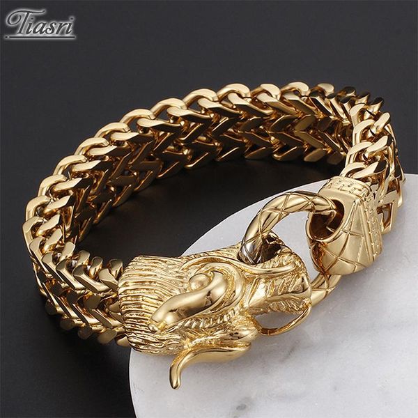 tiasri bracelet men's on the hand 316l gold color stainless steel jewelry woven texture design dragon shape gift lover wholesale link,, Black
tiasri bracelet men's on the hand 316l gold color stainless steel jewelry woven texture design dragon shape gift lover wholesale link,, Black
