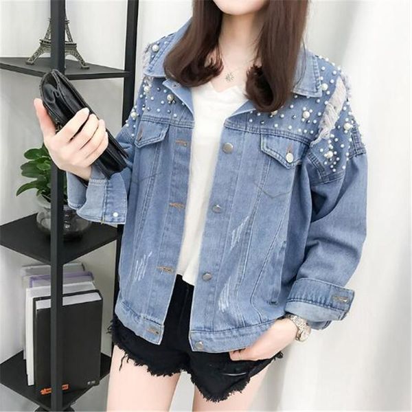 women's jackets beaded 2021 sequins hole loose casual denim jacket cartoon print female student autumn and winter, Black;brown
women's jackets beaded 2021 sequins hole loose casual denim jacket cartoon print female student autumn and winter, Black;brown