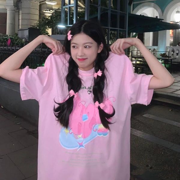 women's t-shirt 100% cotton loose plus size pink cute sweet beauty korean short-sleeved girl harajuku kawaii casual street clothes, White
women's t-shirt 100% cotton loose plus size pink cute sweet beauty korean short-sleeved girl harajuku kawaii casual street clothes, White