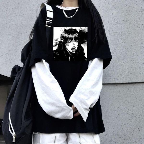 women's t-shirt harajuku female anime print gothic punk cotton long-sleeved vintage cute fashion casual hip-hop streetwear, White
women's t-shirt harajuku female anime print gothic punk cotton long-sleeved vintage cute fashion casual hip-hop streetwear, White